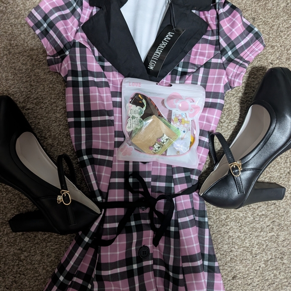 Dolls Kill Pink and Black Plaid Dress - Picture 1 of 9